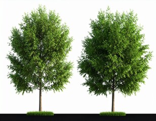 Obraz premium Twin Green Trees with Contrasting Canopies on Dark Ground