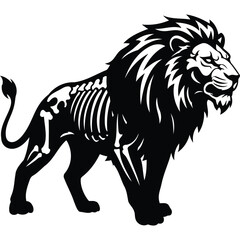 Obraz premium Black and White Lion Skeleton Design monochrome graphic design illustration vector animal wildlife wild cat powerful strong fierce majestic