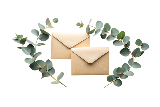 Two envelopes with green leaves in the background