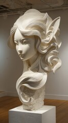 Intricate Off White Sculptural Bust of a Woman