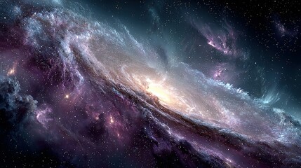 Fototapeta premium A swirling galaxy with nebulae in shades of purple blue and white.