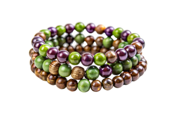 Bracelet with green, brown and purple beads