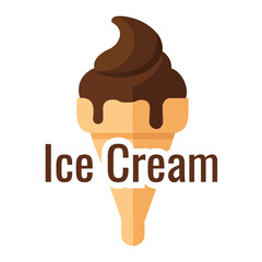 A simple flat vector of a chocolate ice cream cone for food, dessert, and cafe logos