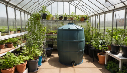 Obraz premium Greenhouse barrel reservoir idea