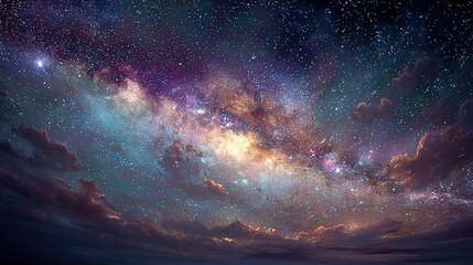 Fototapeta premium Colorful milky way galaxy with stars and cosmic dust in a dark sky.