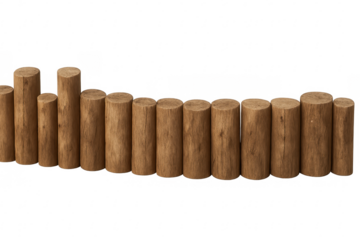 Wooden logs forming a wavy line on transparent background