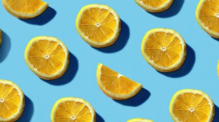 Obraz premium Lemon slices pattern on blue