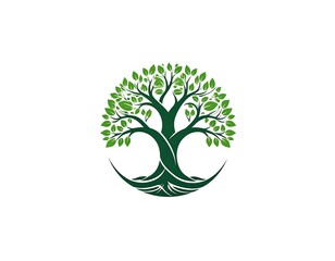 Obraz premium Green Tree Logo Design, Circular Background