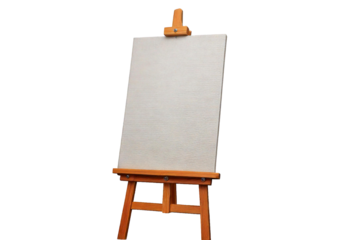 Blank canvas on wooden easel for art or presentation use isolated on transparent or white background