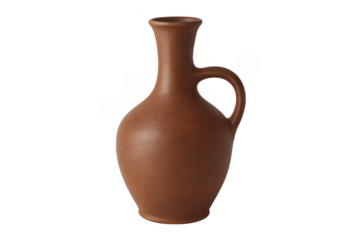 Clay jug with handle isolated on transparent background