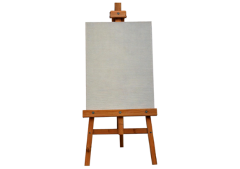 Blank canvas on wooden easel for art or presentation use isolated on transparent or white background
