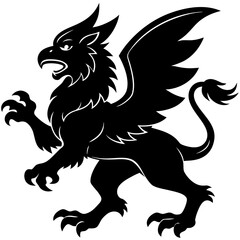 Fototapeta premium Black silhouette of a mythical griffin with wings and claws on a white background mythical creature