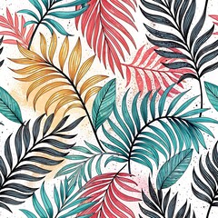 Colorful leafy pattern with green, yellow, and red leaves