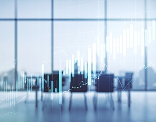 Abstract financial chart overlayed on a modern office setting
