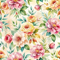 Obraz premium Flowery pattern with pink and yellow flowers