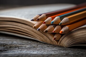Open Book with Pencils for Education and Study Scene