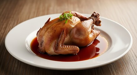 Roasted Chicken with Glaze on Plate.