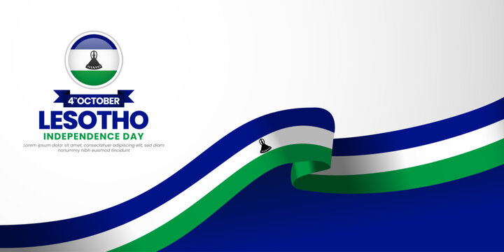 Lesotho flag for independence day banner background with waving ribbon flag - Powered by Adobe