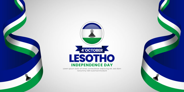 Lesotho flag for independence day banner background with waving ribbon flag - Powered by Adobe