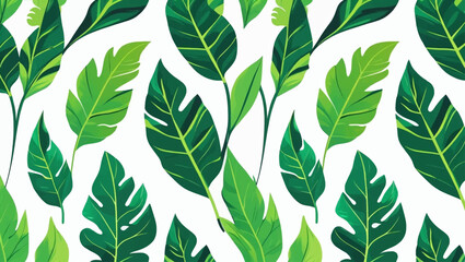 Fototapeta premium Botanical pattern of large green leafy tropical plants, suitable for naturethemed designs like wallpaper, fabric prints, and stationery.