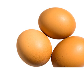 Three brown eggs isolated on transparent background