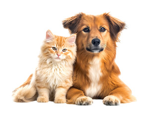 Fototapeta premium Cute Cat and Dog Friends Posing Together isolated on a transparent background