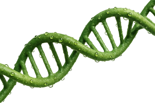 Green DNA Strand with Water Droplets Isolated on a Transparent Background - Powered by Adobe