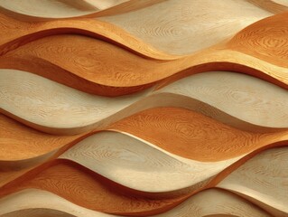 Abstract wood paneling, wavy patterns, orange and cream