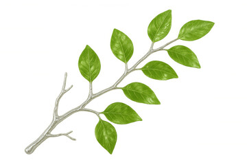 Fototapeta premium Realistic illustration of a branch with green leaves growing, isolated on a transparent background