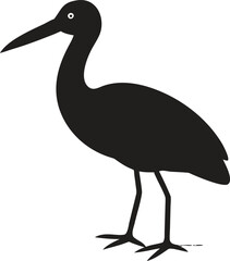 Fototapeta premium A black silhouette design of a crane stork bird icon isolated on white background. Vector illustration
