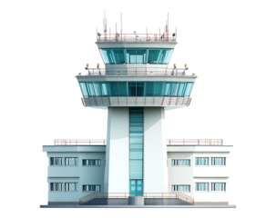 Modern Airport Air Traffic Control Tower isolated on a transparent background