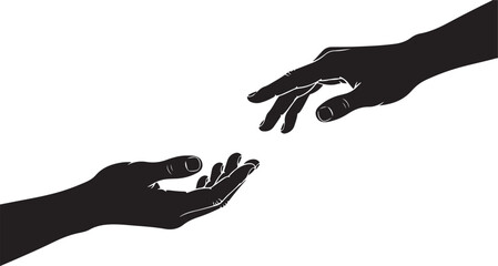 Two Black Silhouetted Hands Reaching Towards Each Other on a White Background human