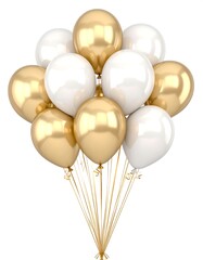 Gold and white balloons bunch, indoor setting