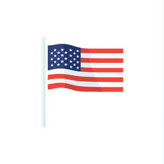 Obraz premium A flat vector illustration of a United States flag waving on a flagpole. It is suitable for websites and blogs about American holidays, politics, travel, or patriotism.