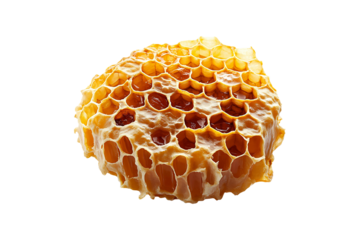 Natural Honeycomb with Golden Wax Isolated on a Transparent Background