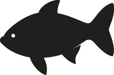 A black silhouette design of a fish icon isolated on white background. Vector illustration