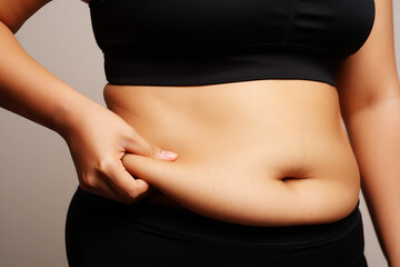 Person pinching abdomen showing excess skin body
