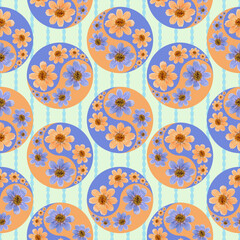 Floral seamless pattern. Cosmos. Yin-Yang symbol. For use in wallpaper, covers, packaging. For textiles, cotton fabrics, linen. For use in wallpaper, wrappings. Interior decor