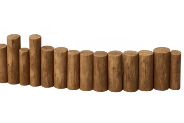 Wooden logs forming a wavy line on transparent background