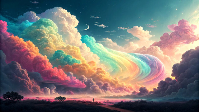 Fantastical colorful abstract clouds in surreal digital art