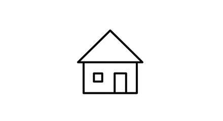 Simple Line Drawing of a House with a Window and Door on a White Background