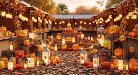 Halloween Pumpkin Market Autumn Fall Foliage.