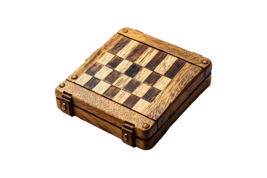 Wooden Foldable Chessboard Box Isolated on a Transparent Background