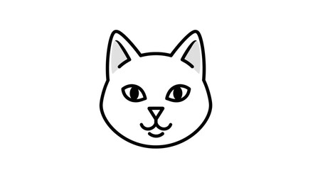 Simple illustration of a white cat face with black outlines and details, showcasing a minimalist and clean design suitable for various graphic applications