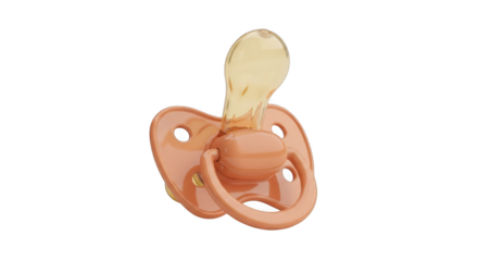 A close-up shot of a tan colored baby pacifier with a clear nipple isolated on a black background a simple baby accessory for soothing infants