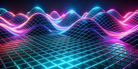 Abstract futuristic technology background with glowing grid lines and waves, a modern digital network connection design for science and computer concepts