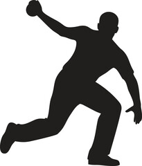 A black silhouette design of a cricket fast bowler action icon isolated on white background. Vector illustration