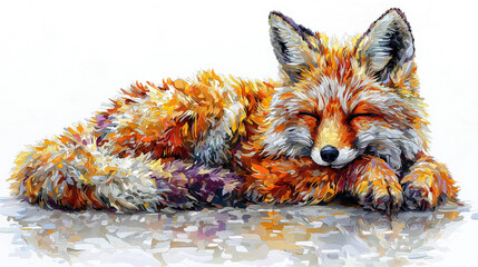 Impressionistic Painting of a Sleeping Fox,up by Nha Vu