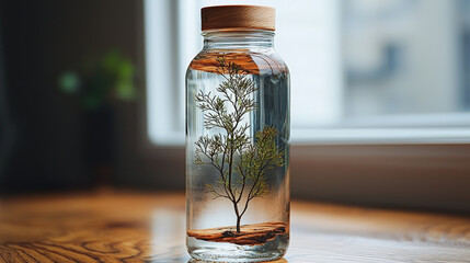 Glass Jar Terrarium with a Miniature Tree,up by Nha Vu