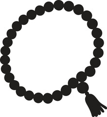 A black silhouette design of prayer beads rosary icon isolated on white background. Vector illustration